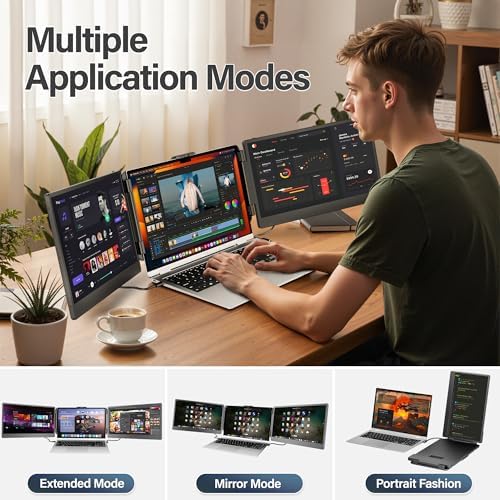 Clanor Dual Laptop Screen Extender - 15.6'' Triple Portable Monitor for Laptop Plug and Play - 1080P FHD IPS Laptop Monitor Extender for 13-17 Laptops - Compatible with all OS