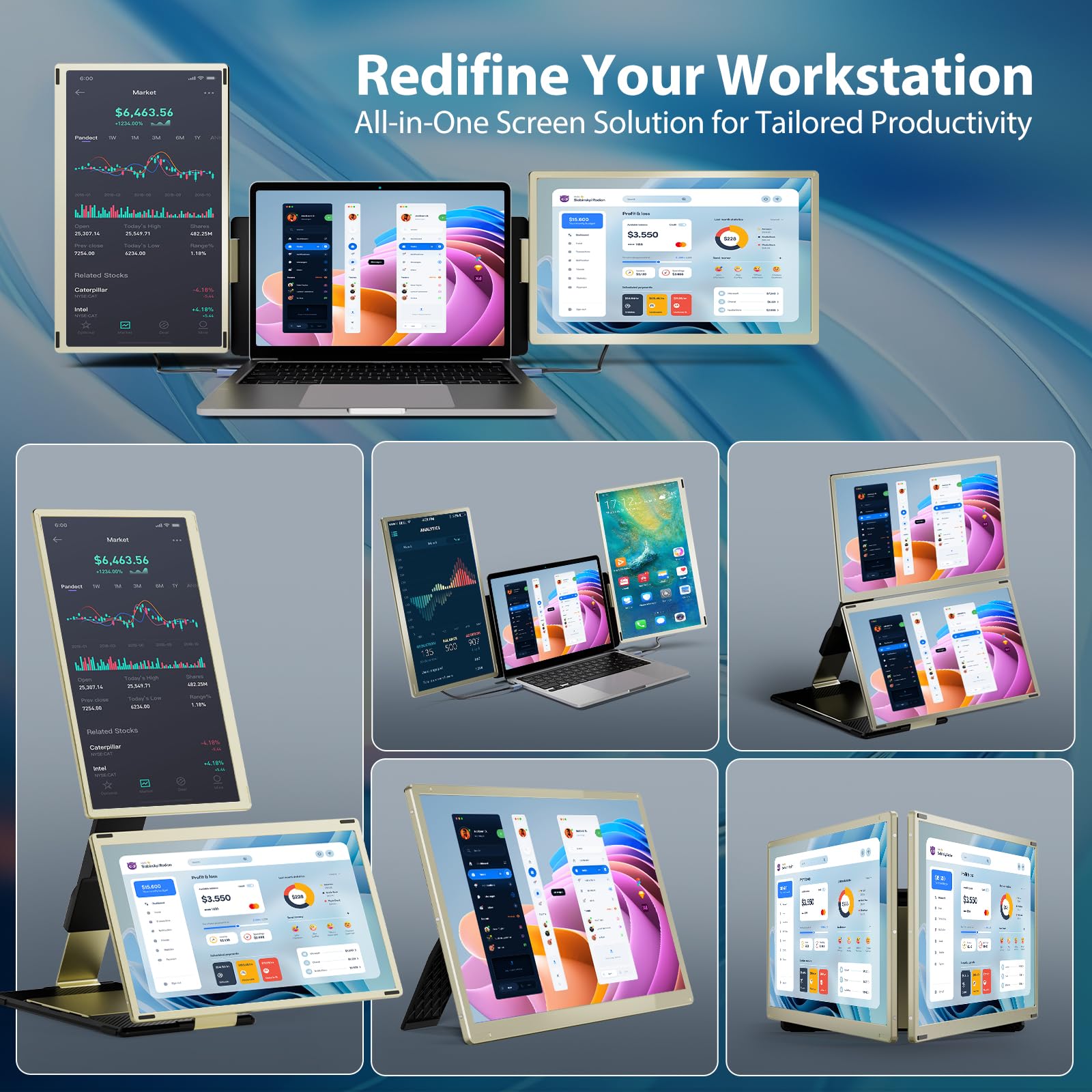 Clanor Dual Laptop Screen Extender - 15.6'' Triple Portable Monitor for Laptop Plug and Play - 1080P FHD IPS Laptop Monitor Extender for 13-17 Laptops - Compatible with all OS