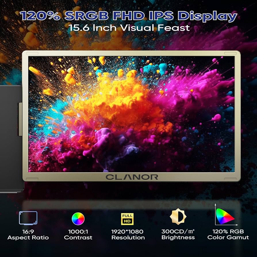 Clanor Dual Laptop Screen Extender - 15.6'' Triple Portable Monitor for Laptop Plug and Play - 1080P FHD IPS Laptop Monitor Extender for 13-17 Laptops - Compatible with all OS