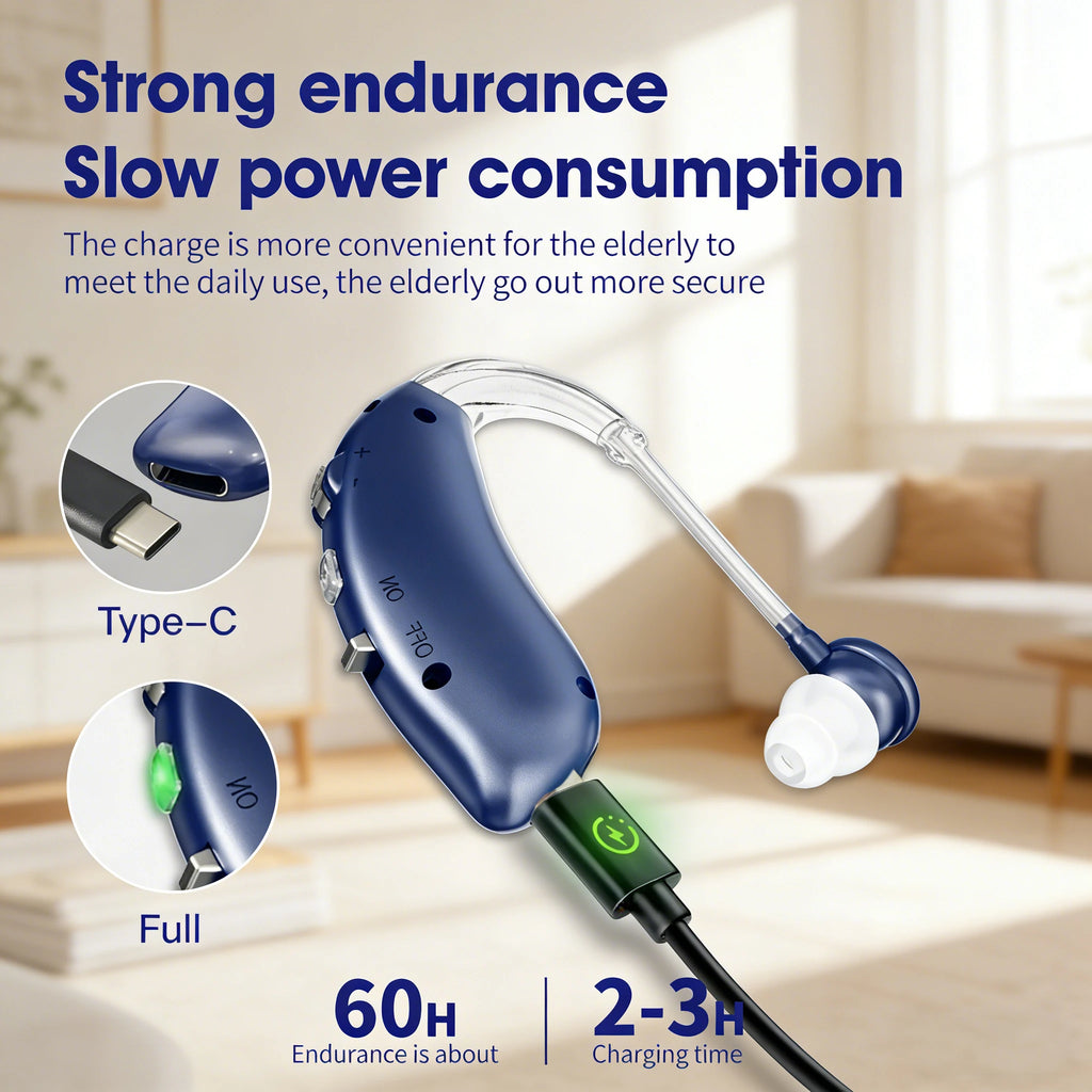 Rechargeable Digital Hearing Aid With Adjustable Tone - Best Sound Amplifier, Portable Deaf Elderly BTE Hearing Aid