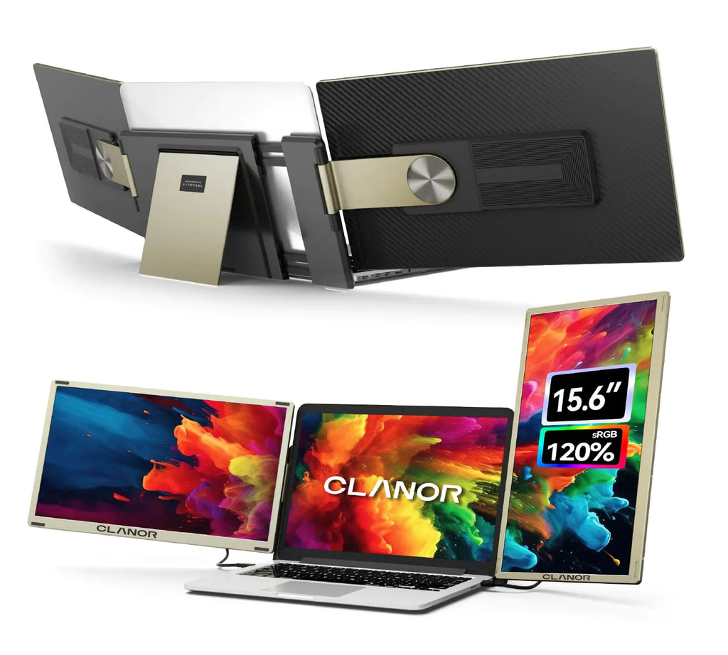 Clanor Dual Laptop Screen Extender - 15.6'' Triple Portable Monitor for Laptop Plug and Play - 1080P FHD IPS Laptop Monitor Extender for 13-17 Laptops - Compatible with all OS