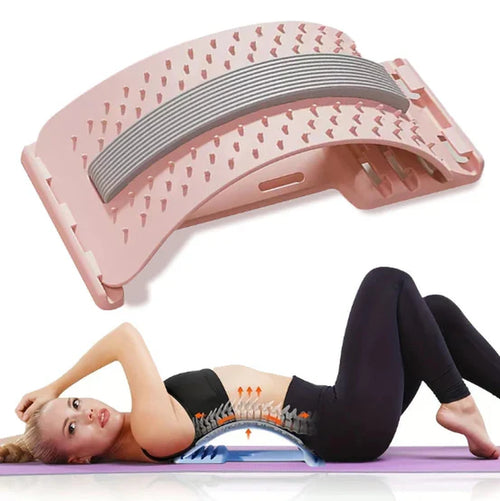 Back Stretcher for Lower Back Pain Relief, 4 Level Adjustable Lumbar Cracker Board Massager, Stretching Device for Scoliosis, Sciatica