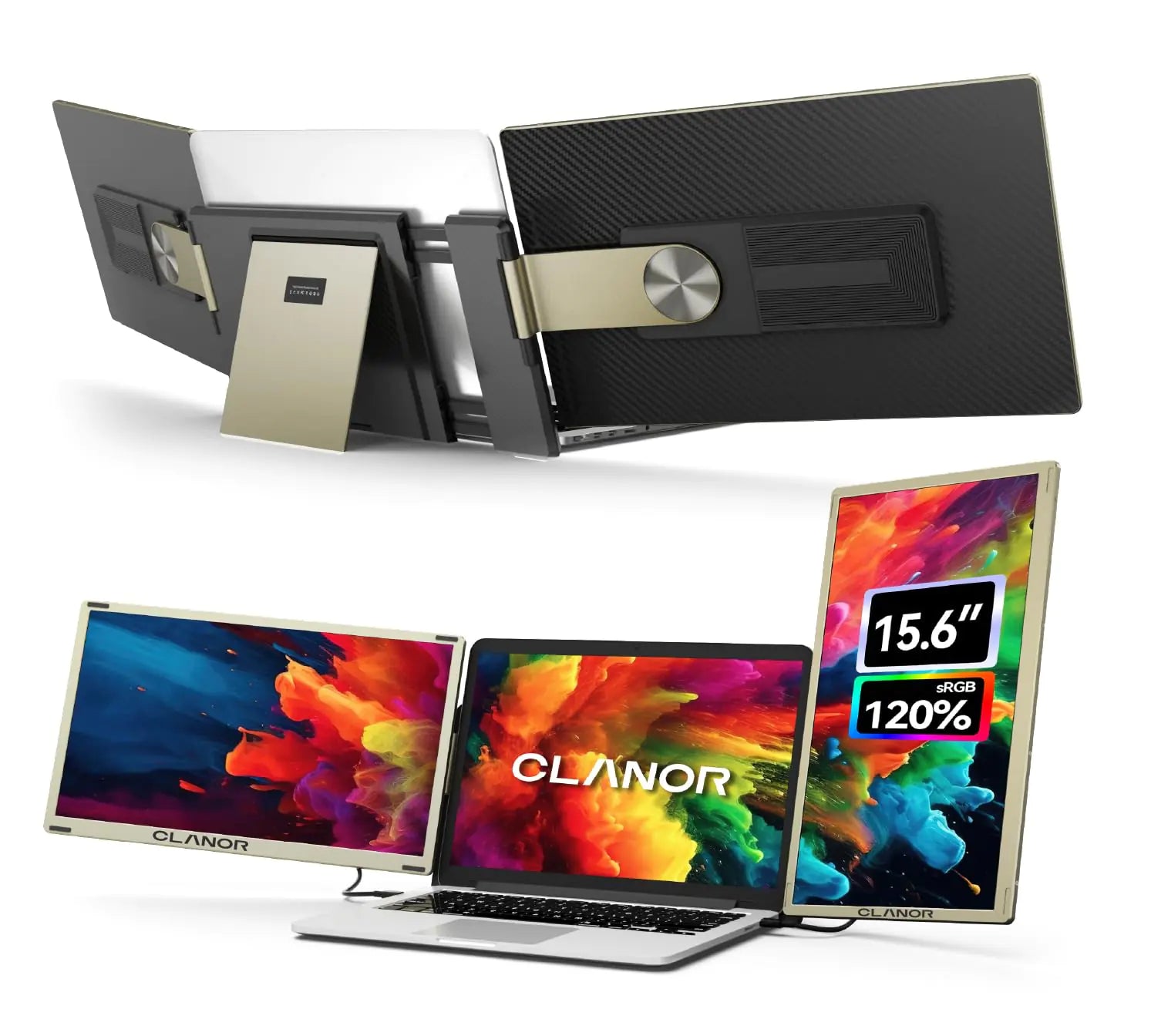 Clanor Dual Laptop Screen Extender - 15.6'' Triple Portable Monitor for Laptop Plug and Play - 1080P FHD IPS Laptop Monitor Extender for 13-17 Laptops - Compatible with all OS